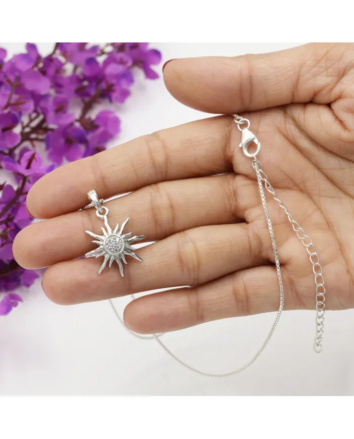 Swarovski Crystal Sun Pendant – 925 Sterling Silver Round Gemstone