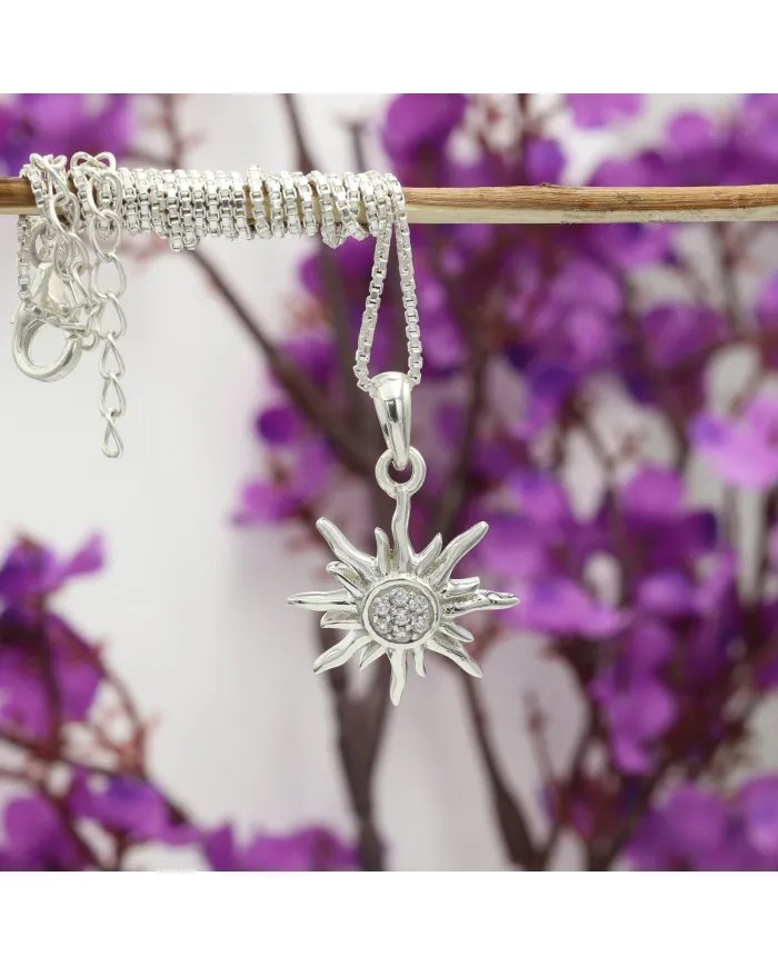 Swarovski Crystal Sun Pendant – 925 Sterling Silver Round Gemstone