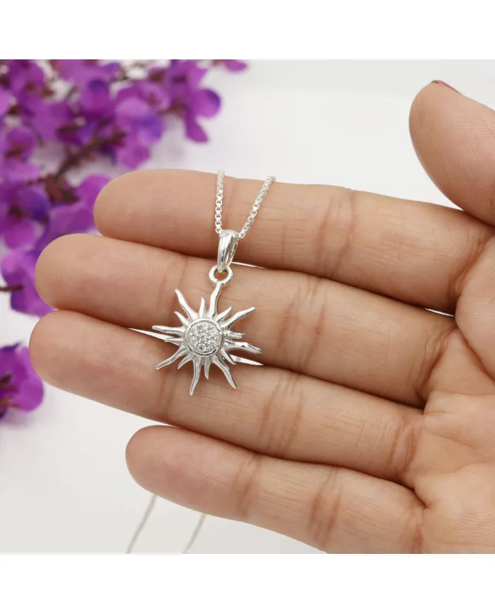 Swarovski Crystal Sun Pendant Necklace – 925 Sterling Silver Jewelry