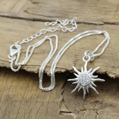 Swarovski Crystal Sun Pendant – 925 Sterling Silver Round Gemstone