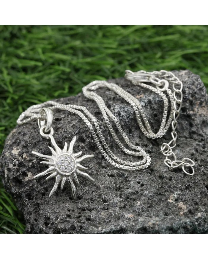 Swarovski Crystal Sun Pendant – 925 Sterling Silver Round Gemstone