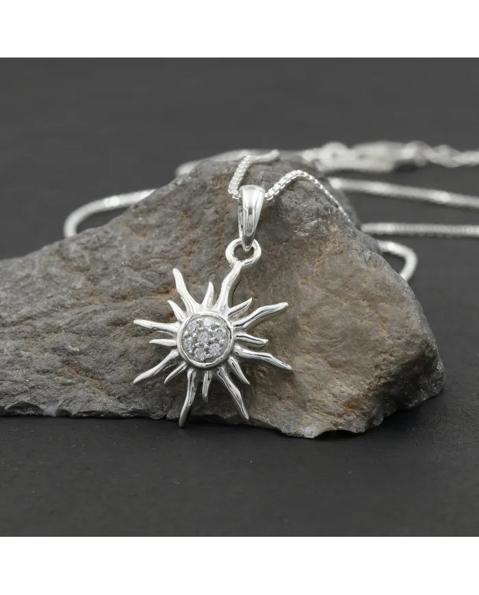 Swarovski Crystal Sun Pendant – 925 Sterling Silver Round Gemstone