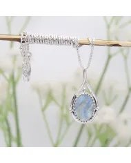 Rainbow Moonstone Pendant - 925 Sterling Silver Healing Crystal