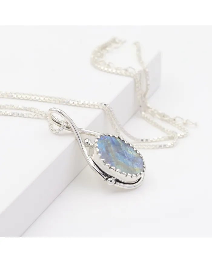 Rainbow Moonstone Pendant - 925 Sterling Silver Healing Crystal