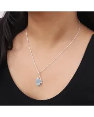 Rainbow Moonstone Pendant Necklace 925 Sterling Silver Healing Crystal