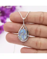 Rainbow Moonstone Pendant Necklace 925 Sterling Silver Healing Crystal