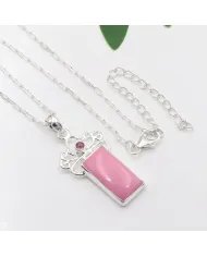 Pink Opal & Tourmaline Pendant - 925 Sterling Silver Baguette Style