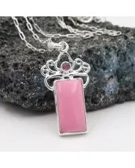 Pink Opal & Tourmaline Pendant - 925 Sterling Silver Baguette Style