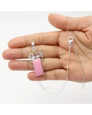 Pink Opal & Tourmaline Pendant Necklace - 925 Sterling Silver Jewelry