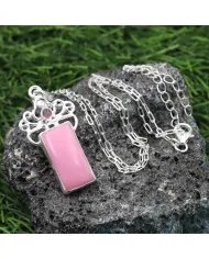 Pink Opal & Tourmaline Pendant - 925 Sterling Silver Baguette Style