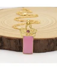 Pink Opal & Tourmaline Pendant - Gold Plated 925 Silver Baguette Style