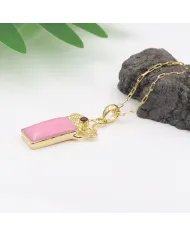 Pink Opal & Tourmaline Pendant - Gold Plated 925 Silver Baguette Style