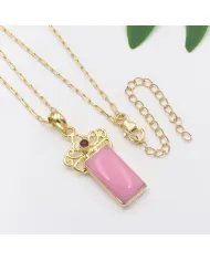 Pink Opal & Tourmaline Pendant - Gold Plated 925 Silver Baguette Style