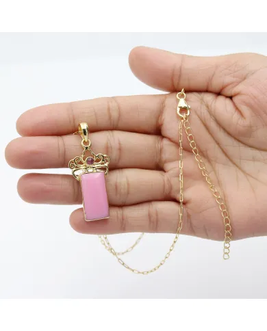 18K Gold Plated Pink Opal & Tourmaline Pendant Necklace for Her