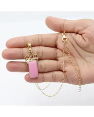 18K Gold Plated Pink Opal & Tourmaline Pendant Necklace for Her