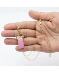 Pink Opal & Tourmaline Pendant - Gold Plated 925 Silver Baguette Style