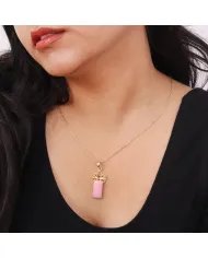 Pink Opal & Tourmaline Pendant - Gold Plated 925 Silver Baguette Style