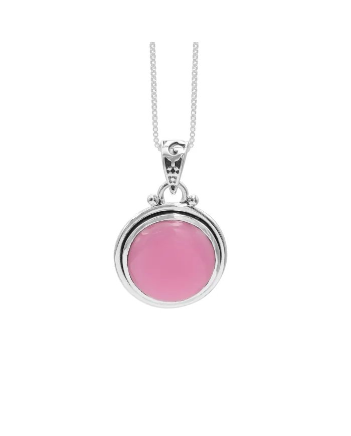 925 Sterling Silver Pink Opal Pendant – Round Gemstone Jewelry