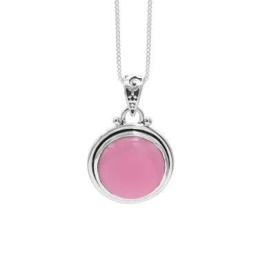 925 Sterling Silver Pink Opal Pendant – Round Gemstone Jewelry