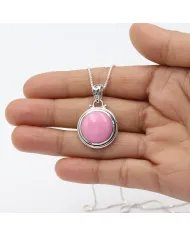 925 Sterling Silver Pink Opal Pendant – Round Gemstone Jewelry