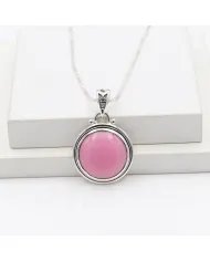 925 Sterling Silver Pink Opal Pendant – Round Gemstone Jewelry