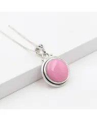 925 Sterling Silver Pink Opal Pendant – Round Gemstone Jewelry