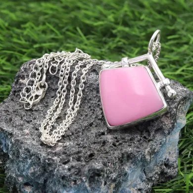925 Sterling Silver Pink Opal Pendant – Handmade Cabochon Jewelry