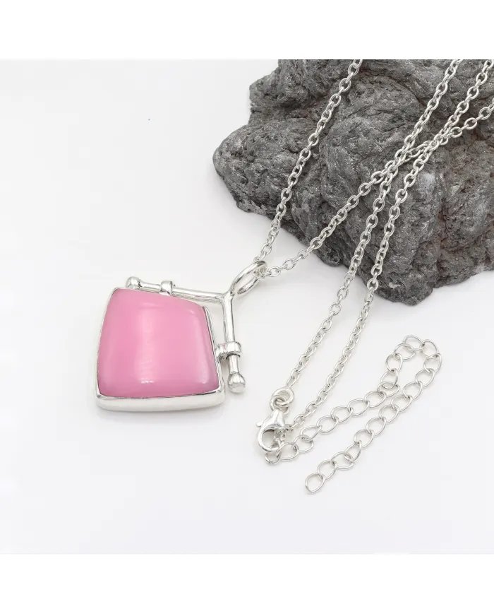 925 Sterling Silver Pink Opal Pendant – Handmade Cabochon Jewelry