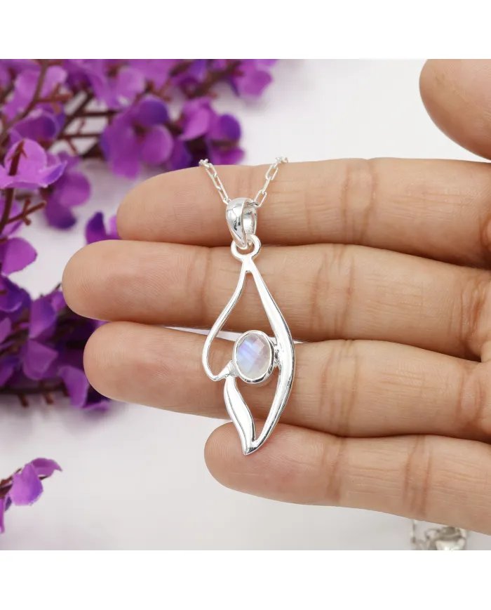 Elegant Handmade Rainbow Moonstone Pendant in 925 Sterling Silver