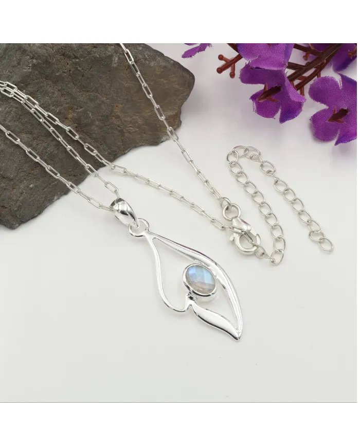 Elegant Handmade Rainbow Moonstone Pendant in 925 Sterling Silver