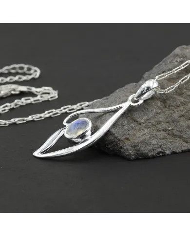 Rainbow Moonstone Pendant Necklace in 925 Sterling Silver