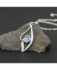 Rainbow Moonstone Pendant Necklace in 925 Sterling Silver