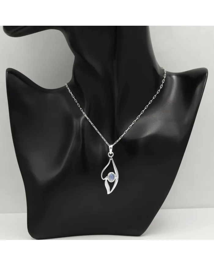 Rainbow Moonstone Pendant Necklace in 925 Sterling Silver