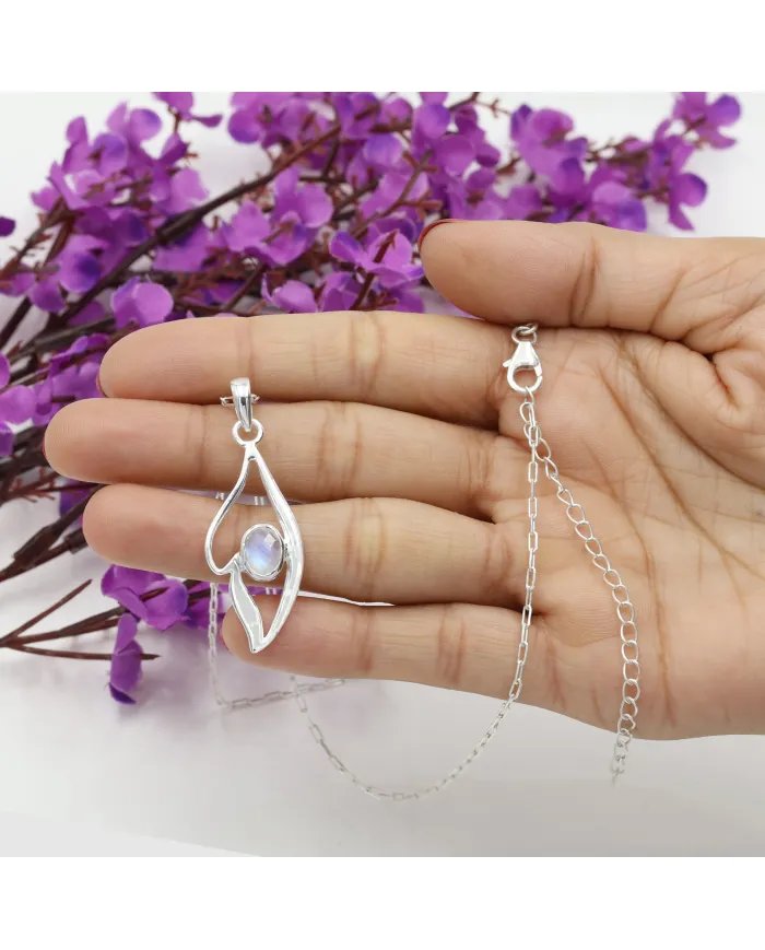 Elegant Handmade Rainbow Moonstone Pendant in 925 Sterling Silver