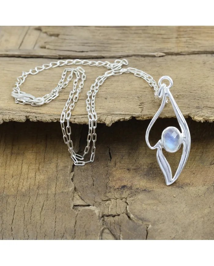 Elegant Handmade Rainbow Moonstone Pendant in 925 Sterling Silver