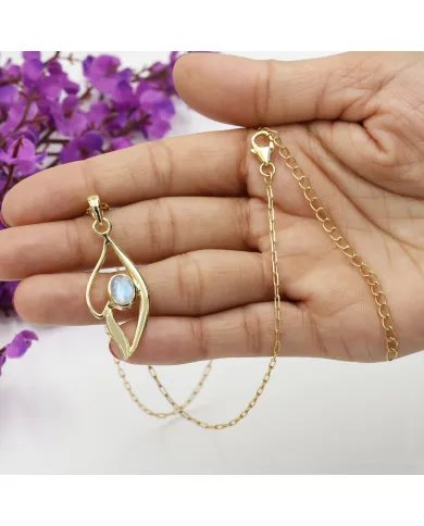 Rainbow Moonstone Pendant - 925 Sterling Silver with Gold Plated