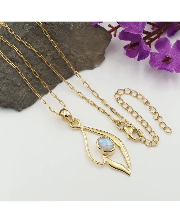 Rainbow Moonstone Pendant - 925 Sterling Silver with Gold Plated
