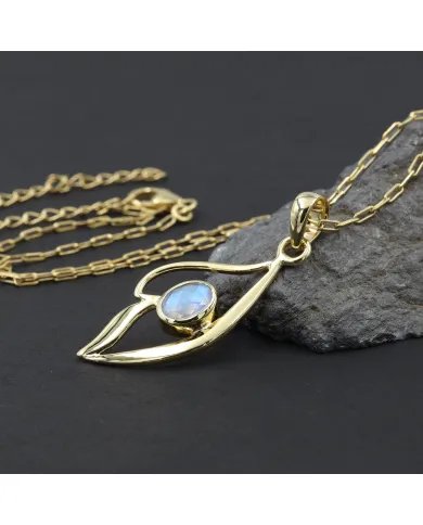 Rainbow Moonstone Pendant - 925 Sterling Silver with Gold Plated