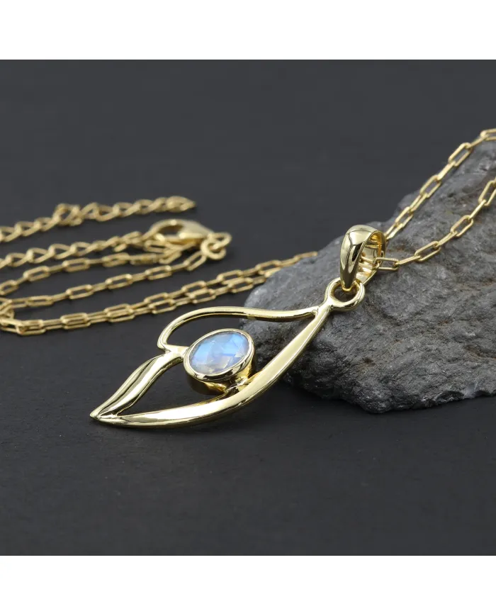 18K Gold Plated Rainbow Moonstone Pendant Necklace