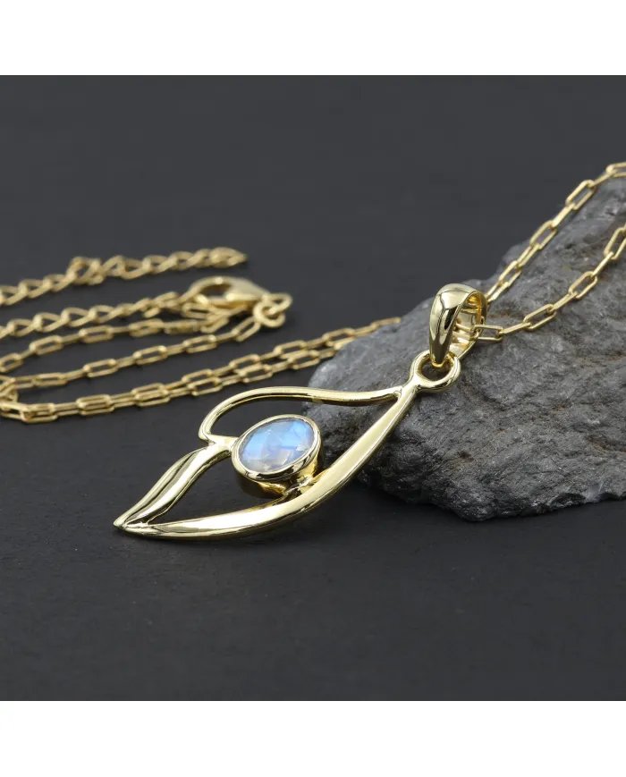 Rainbow Moonstone Pendant - 925 Sterling Silver with Gold Plated