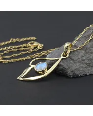 18K Gold Plated Rainbow Moonstone Pendant Necklace