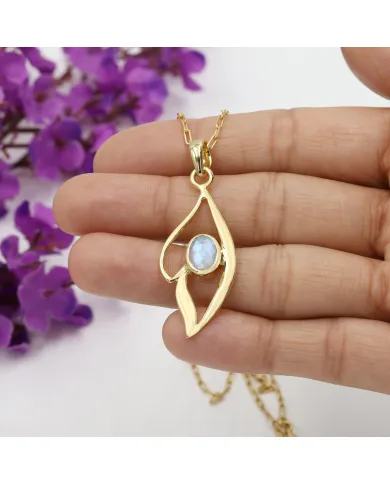 18K Gold Plated Rainbow Moonstone Pendant Necklace