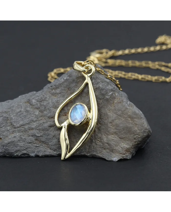 18K Gold Plated Rainbow Moonstone Pendant Necklace
