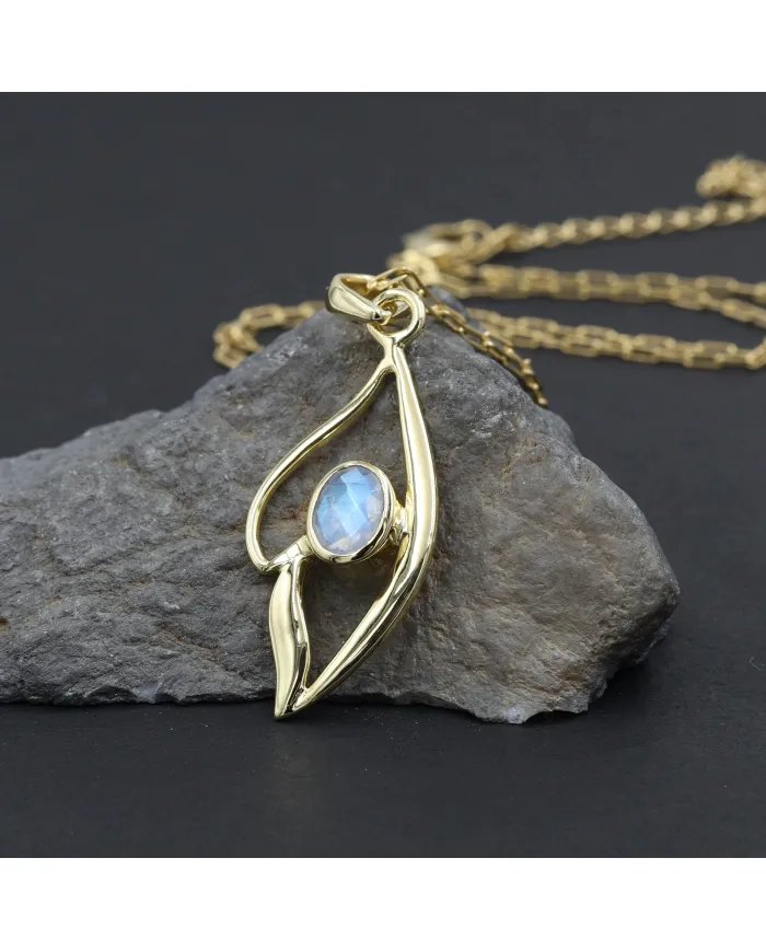Rainbow Moonstone Pendant - 925 Sterling Silver with Gold Plated