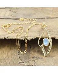 Rainbow Moonstone Pendant - 925 Sterling Silver with Gold Plated
