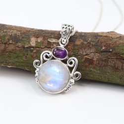 Rainbow Moonstone Pendant, Silver Necklaces, Amethyst Pendant, Designer Pendant, Statement Pendant, Charm Pendant, Gifts for Her