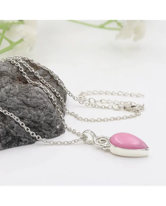Pink Opal Pendant - 925 Sterling Silver Pear Shape Handmade Boho Jewelry