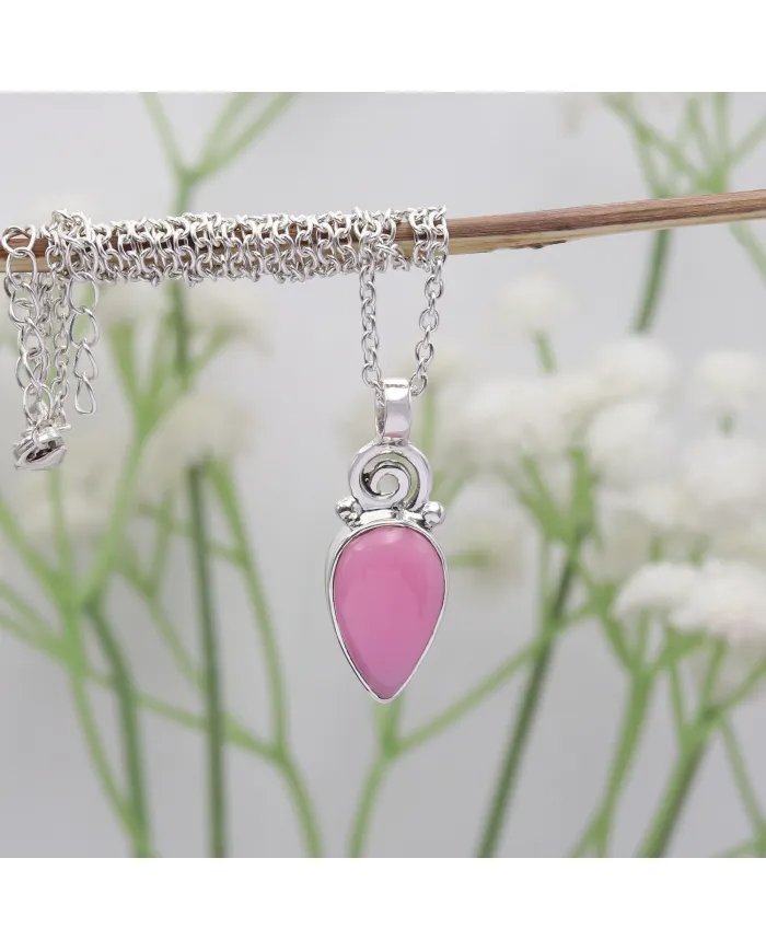 Pink Opal Pendant - 925 Sterling Silver Pear Shape Handmade Boho Jewelry