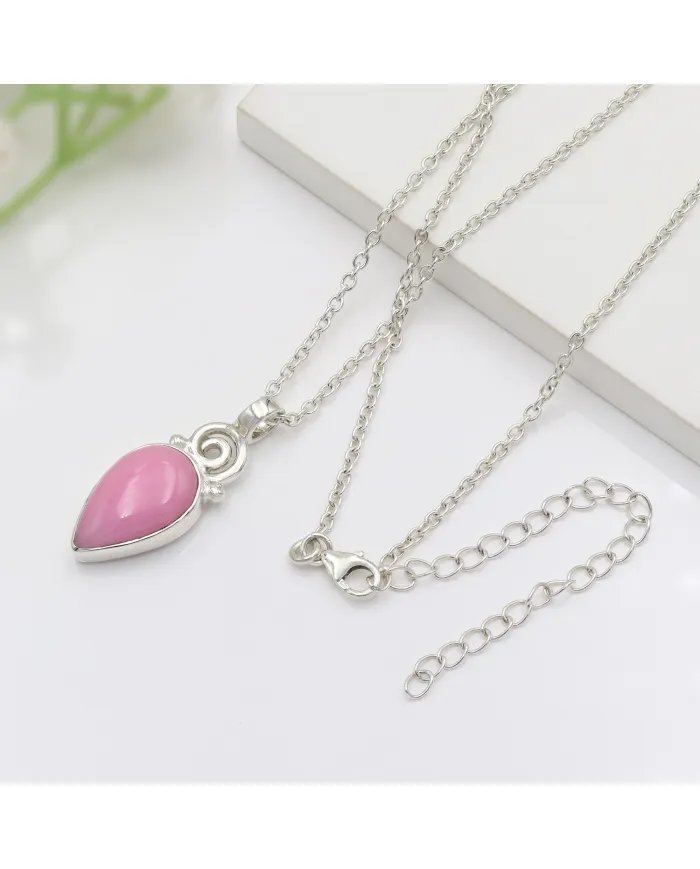 Pink Opal Pendant - 925 Sterling Silver Pear Shape Handmade Boho Jewelry