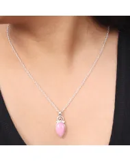 Pink Opal Pendant Necklace, 925 Sterling Silver Handmade Boho Jewelry